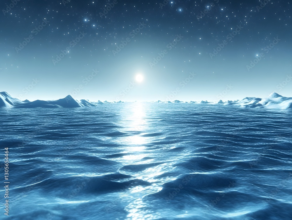 Fototapeta premium An ocean whose surface is completely frozen and shines
