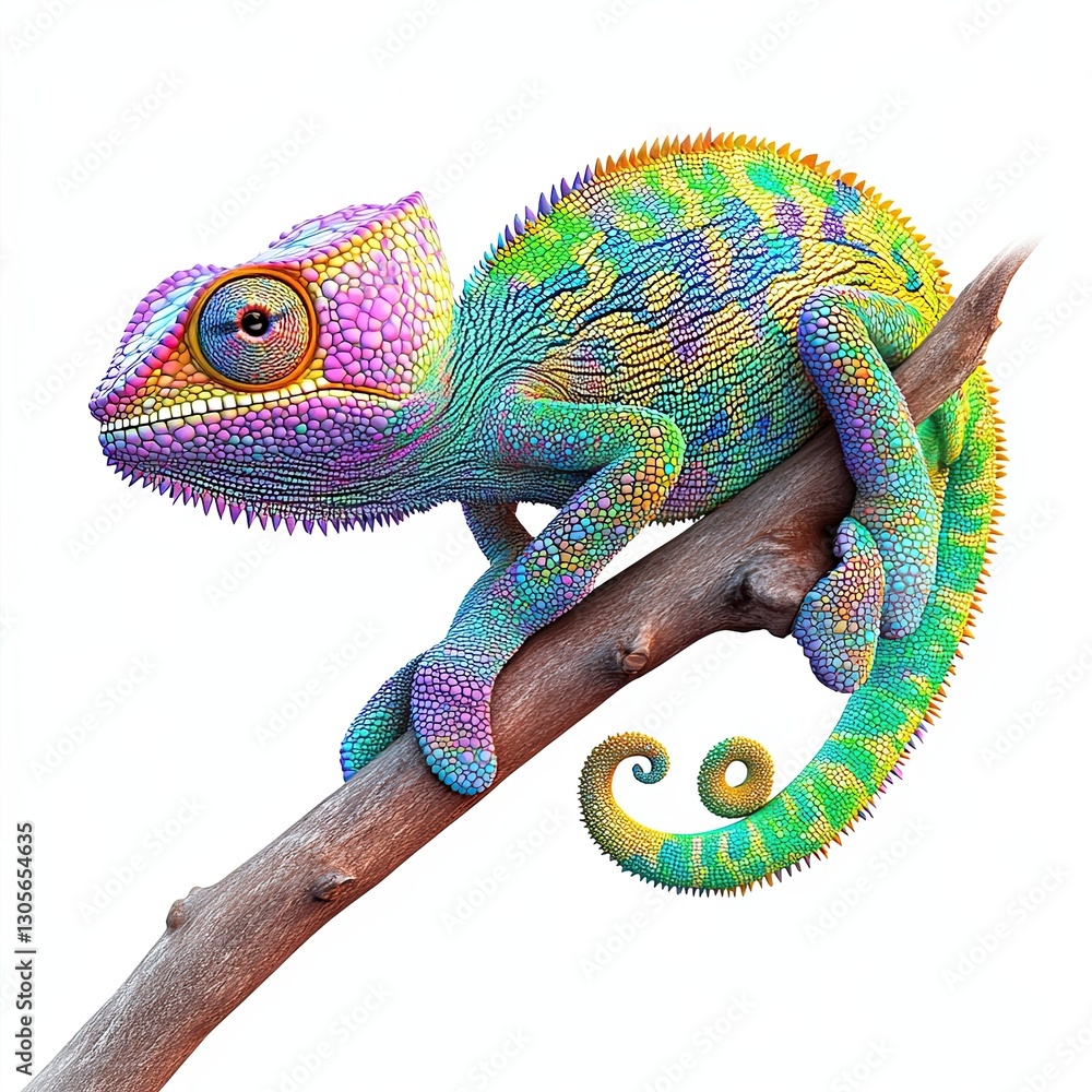 Obraz premium A picture of a cute, spiked chameleon with its colors customized in a vibrant palette
