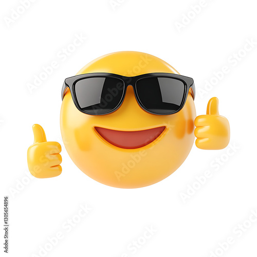 3D yellow happy emoji with sunglasses and thumbs up