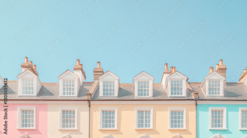 Fototapeta premium Pastel Row Houses Under Clear Sky