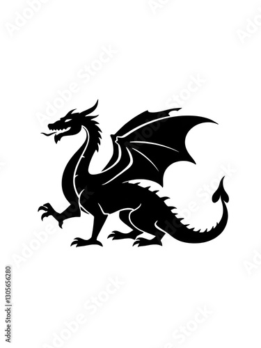 Dragon illustration icon, black silhouette vector