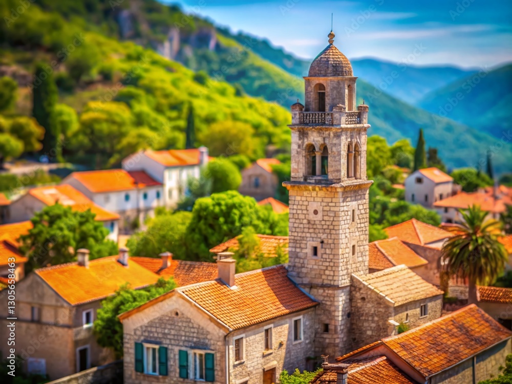 Fototapeta premium Tilt-Shift Photography: Medieval Stone Tower, Mali Ston, Croatia