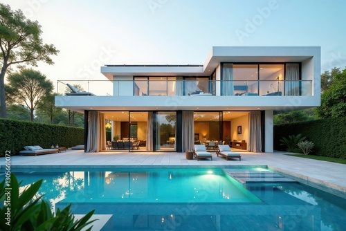 Wallpaper Mural Luxurious modern house, solar panels, azure pool, home design, vacation Torontodigital.ca