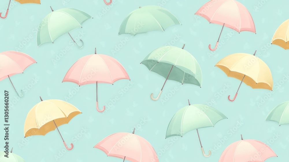 Fototapeta premium Pastel umbrellas floating in a light blue sky (2)