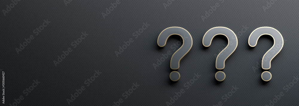 Naklejka premium Black question mark on black background with empty copy space on left side, FAQ Concept. 3D Rendering