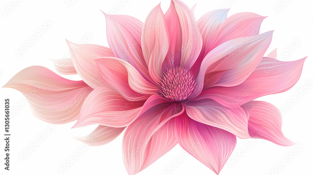 Obraz premium Elegant pink flower with detailed petals, white isolated background. Whimsy - Carnival. Illustration