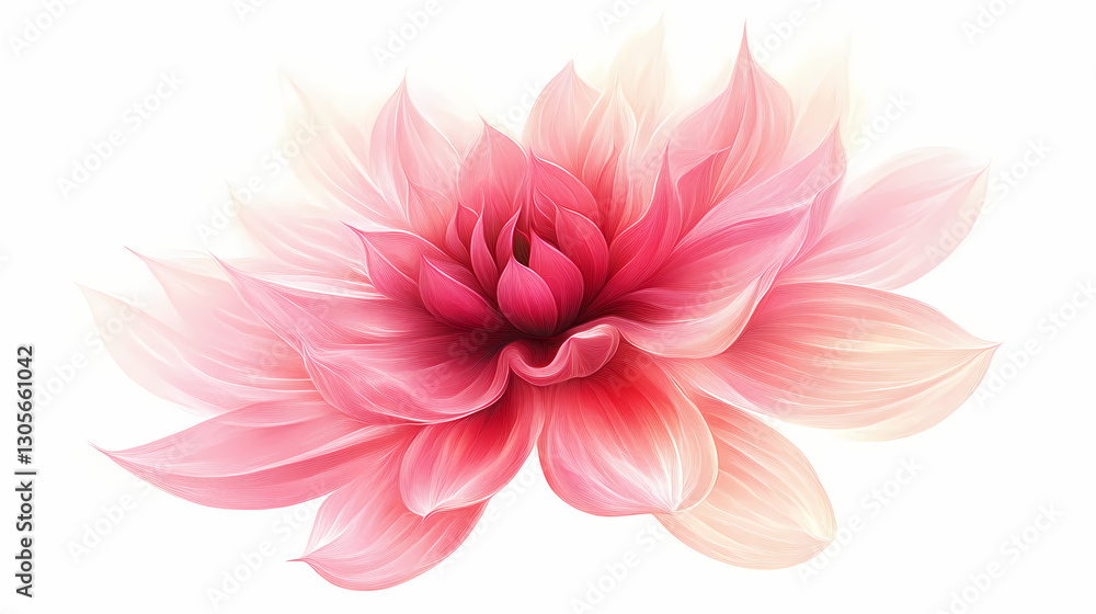 Fototapeta premium Elegant pink flower with detailed petals, white isolated background. Whimsy - Carnival. Illustration