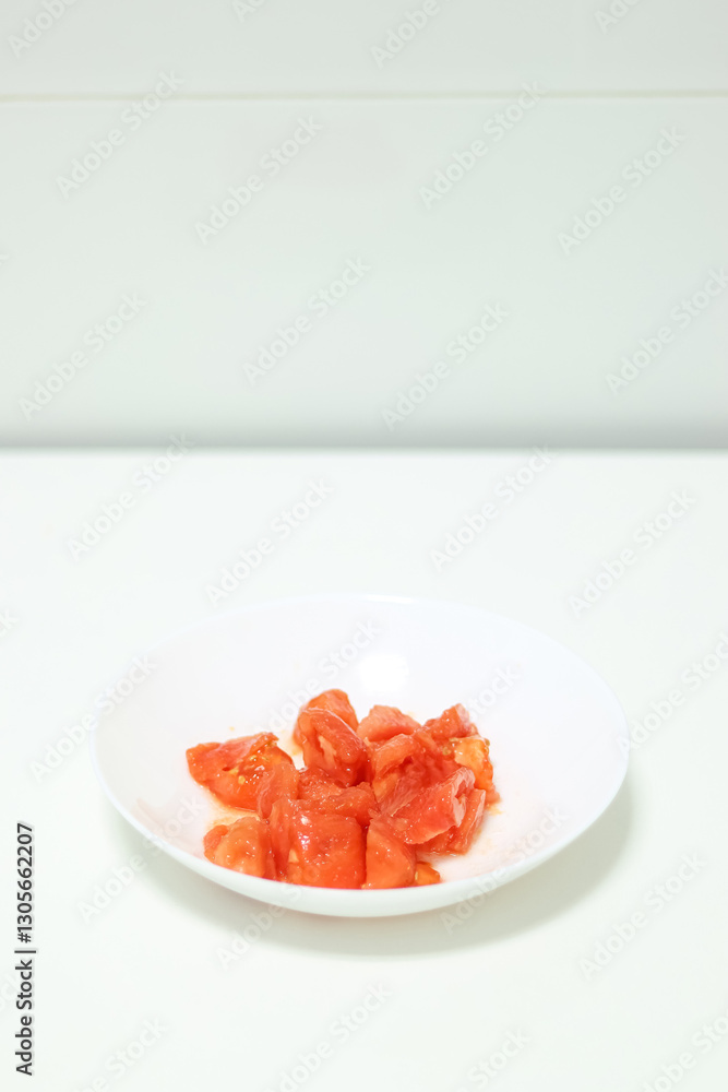 Healthy food. A plate of cut natural tomato. Healthy food. A plate of cut natural tomato.