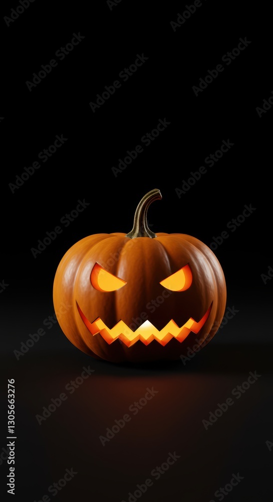 Glowing halloween jack-o'-lantern with spooky expression on black background Glowing halloween jack-o'-lantern with spooky expression on black background