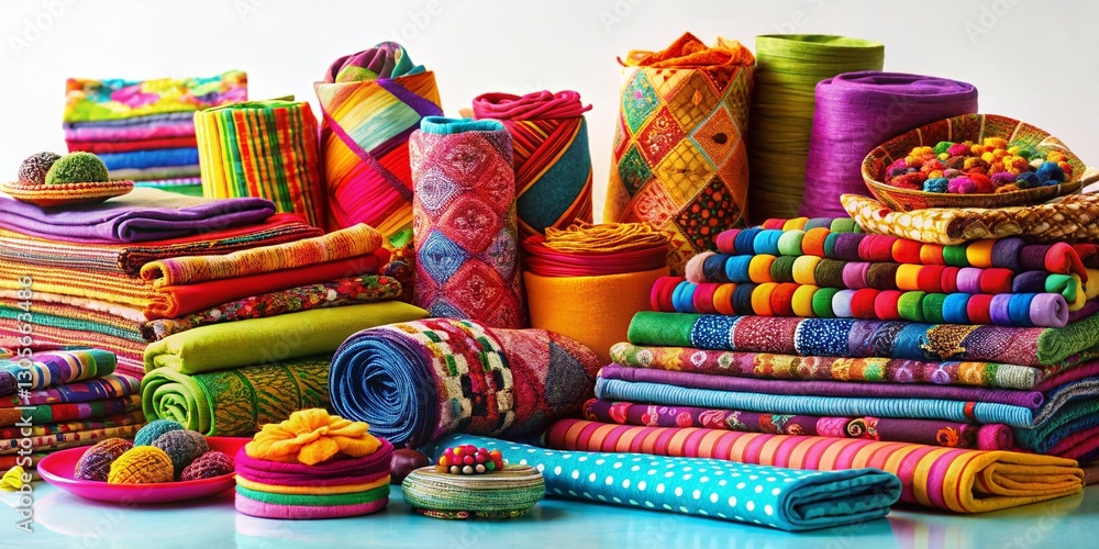 Fototapeta premium Vibrant Fabric Collection: Colorful Textiles for Crafting & Sewing Projects