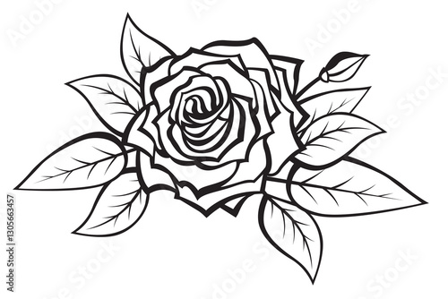 black illustration of rose bouquet isolated on white background