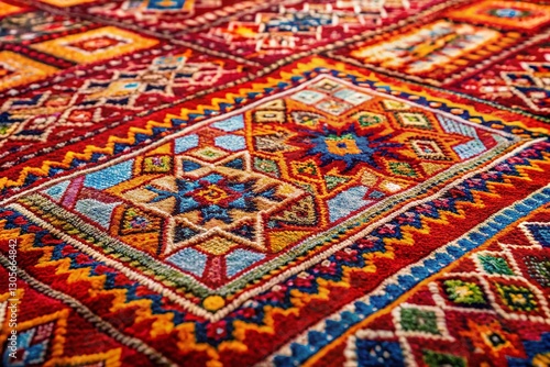 Vibrant Moroccan Rug Detail: Intricate Pattern & Rich Colors Stock Photo