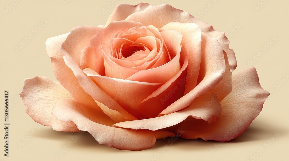 Close-up peach rose on beige background, for design or floral theme Close-up peach rose on beige background, for design or floral theme