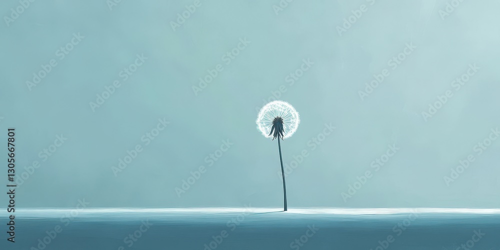A solitary dandelion stands tall against a serene background A solitary dandelion stands tall against a serene background