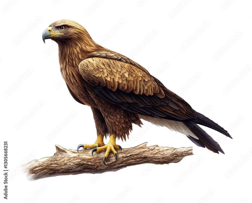 Golden eagle perched on a branch. Isolated on transparent background, png. Golden eagle perched on a branch. Isolated on transparent background, png.