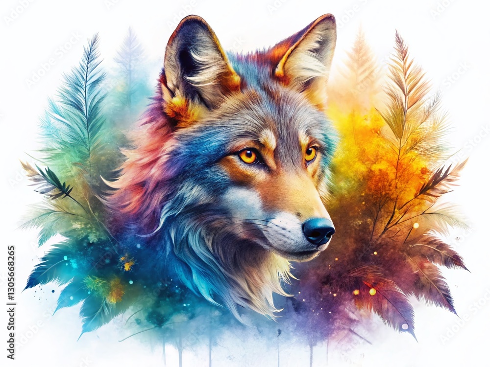 Naklejka premium Vibrant Watercolor Animal Texture Background Design - Double Exposure Stock Photo