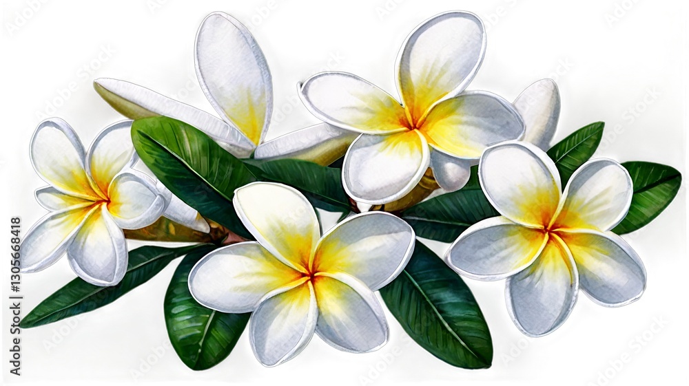 Obraz premium Minimalist watercolor frangipani flowers floating on water.