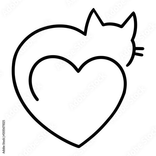 Minimalist black and white line art of a heart combined with a cat silhouette. A perfect design for pet lovers, tattoos, stickers, logos, and home decor. Cute, simple, and stylish feline artwork.