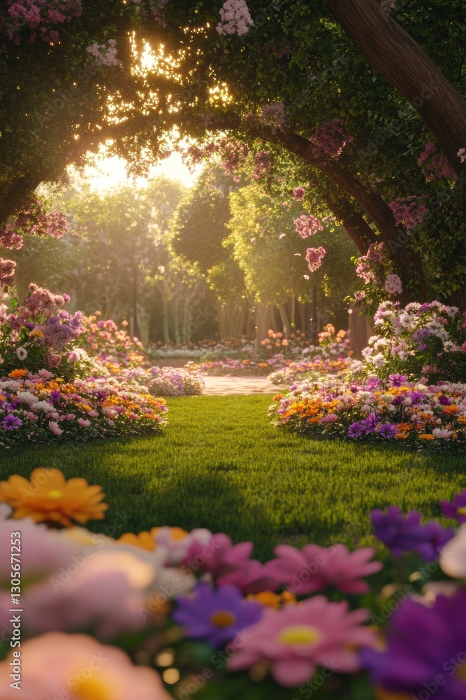 Obraz premium Beautiful garden with colorful flowers.