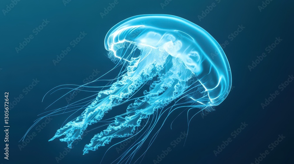 A beautiful translucent jellyfish floats gently in the ocean water A beautiful translucent jellyfish floats gently in the ocean water