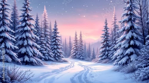 Wallpaper Mural Winter wonderland snowy forest path sunrise Torontodigital.ca