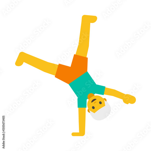 Person with White Hair in Handstand Position | Clipart Illustration | Person Wearing Bright Colors Doing Handstand | Isolated on White Background