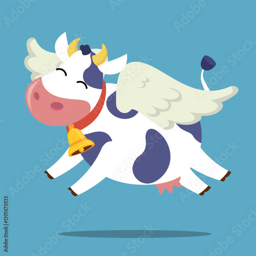 A cute flying cow with wings
