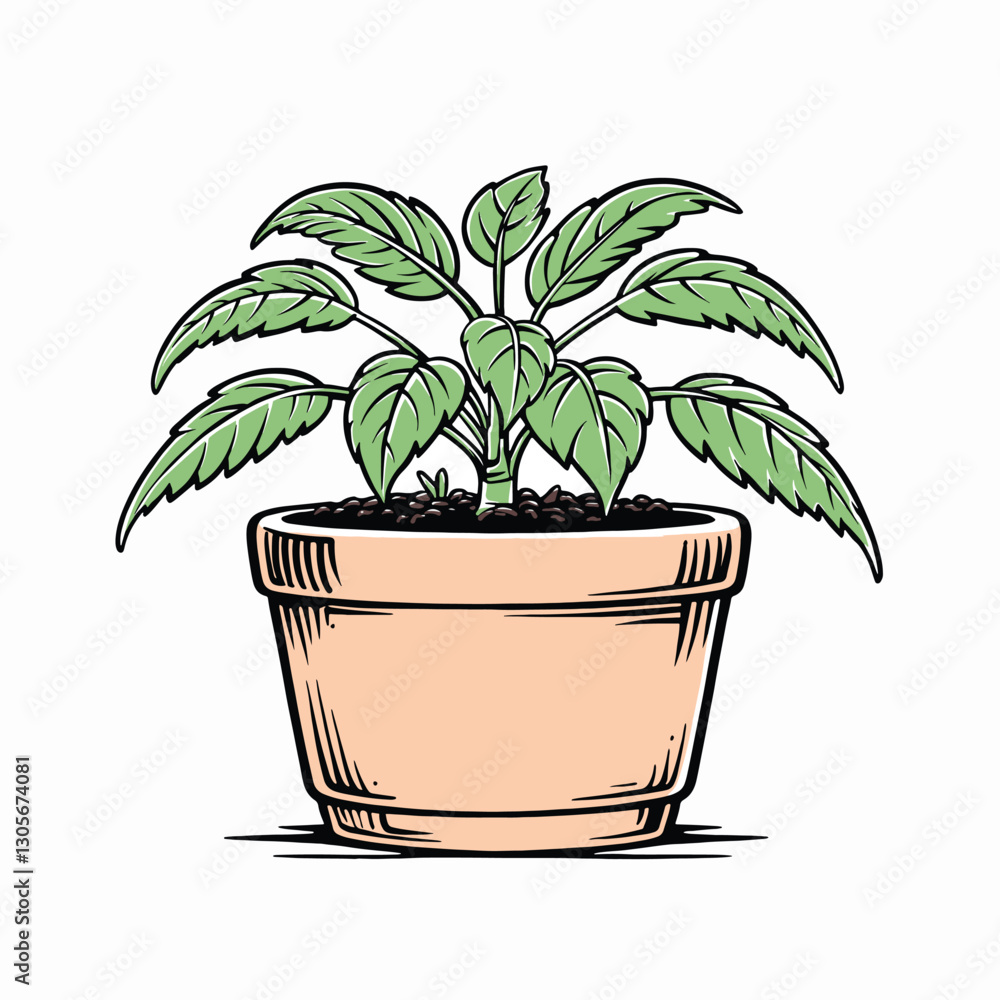 Obraz premium Detailed House Plant Illustration White Background