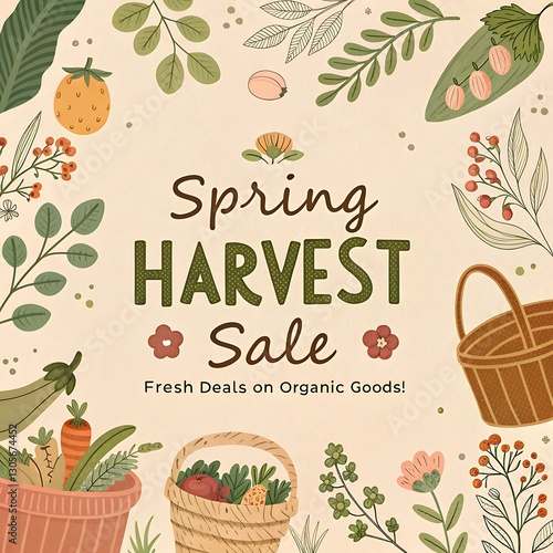 seamless pattern with flowers and birds sales poster design 