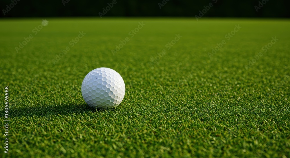 Golf ball on pristine green grass for sport and leisure themes Golf ball on pristine green grass for sport and leisure themes
