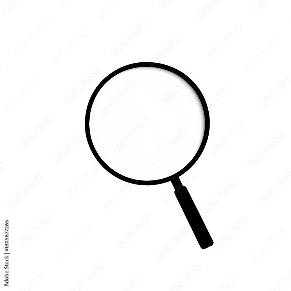 PNG cut out isolated background. A stylish black magnifying glass icon symbolizing search, discovery, and investigation. 