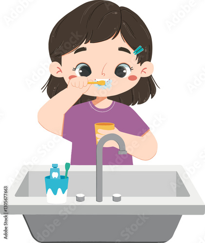 Cute kid brush teeth