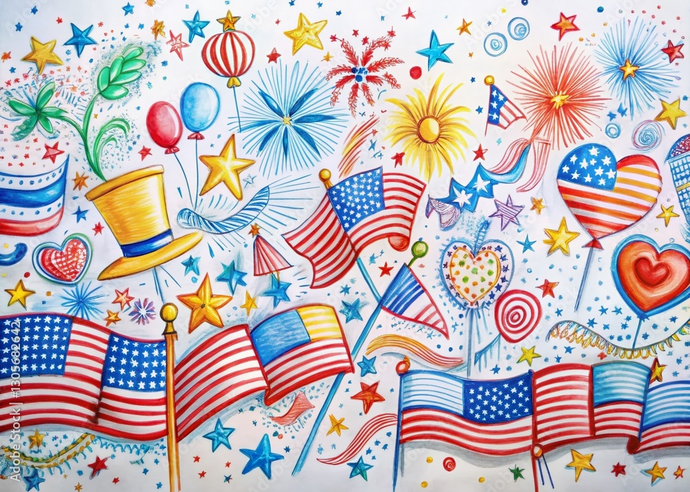 Fototapeta premium Whimsical Memorial Day Doodle Art: Long Exposure Festive Design