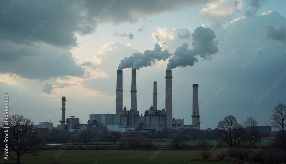 Industrial Power Plant Smokestacks Emitting Smoke Industrial Power Plant Smokestacks Emitting Smoke
