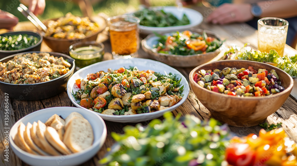 Fototapeta premium Joyful Vegetarian Family Gathering Under Sunlight