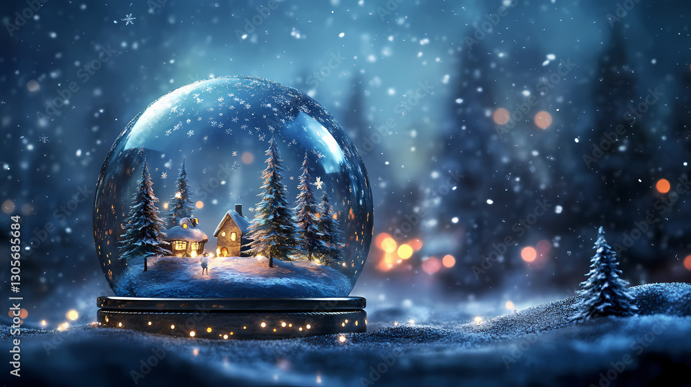 Magical 3d snow globe with christmas scene. Enchanted - Forest. Illustration Magical 3d snow globe with christmas scene. Enchanted - Forest. Illustration
