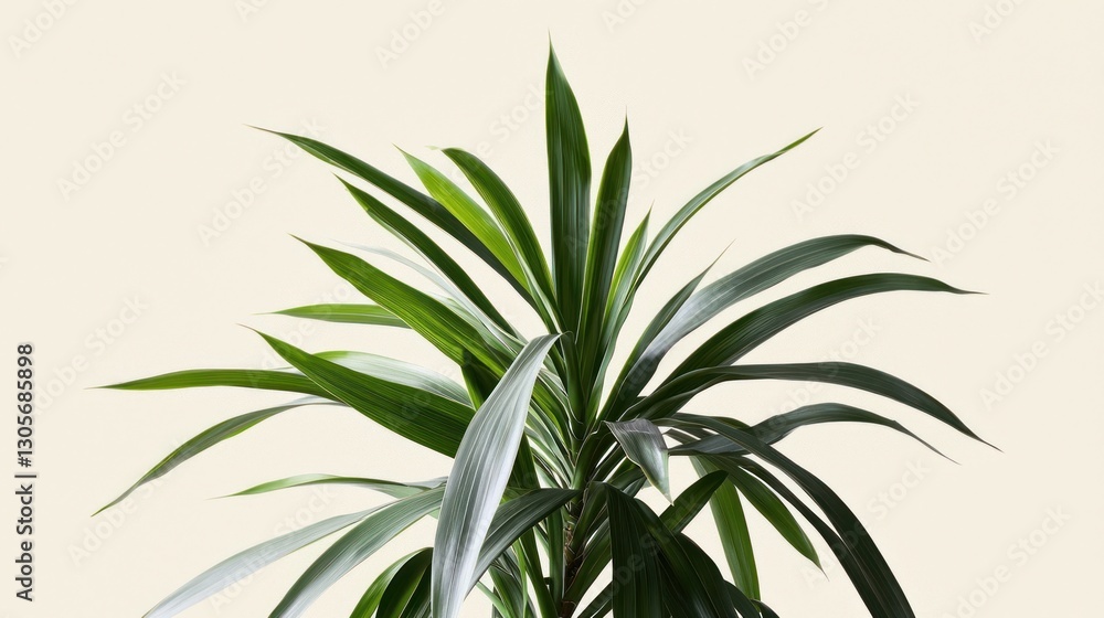 Fototapeta premium Lush green plant with long, slender leaves against a beige background.