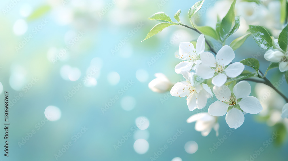 Delicate white blossoms emerging on tree branch, soft background highlighting spring's tranquil botanical beauty Delicate white blossoms emerging on tree branch, soft background highlighting spring's tranquil botanical beauty