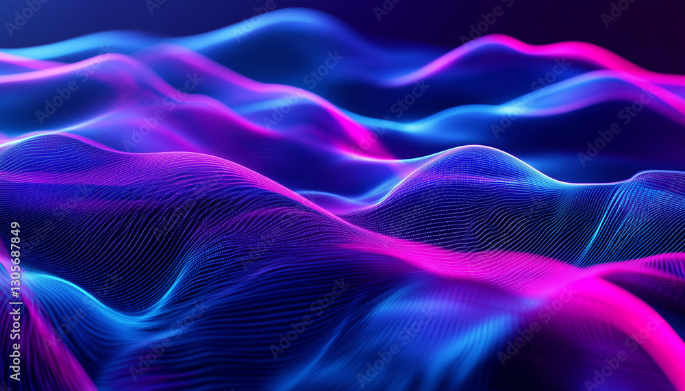 Fototapeta premium Futuristic cyberpunk neon blue and purple digital waves