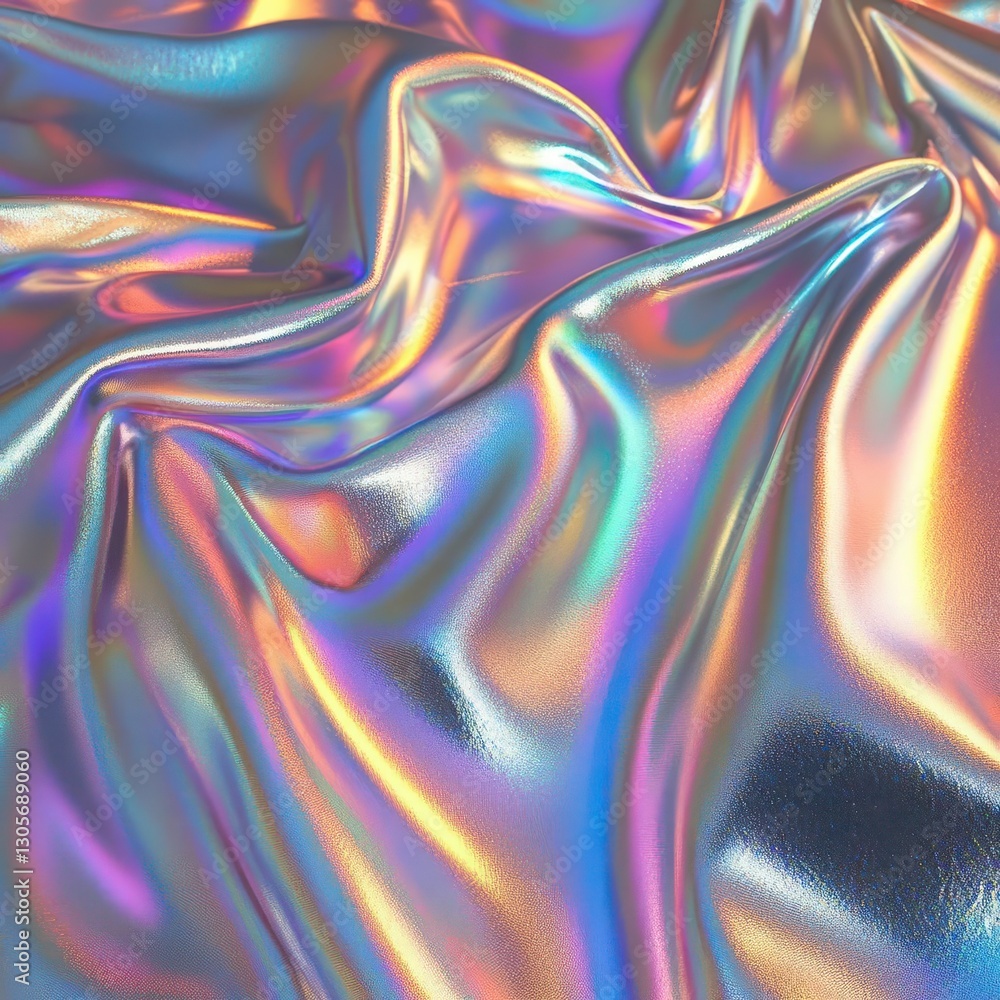 Obraz premium Elegant Rainbow Chrome Surface with Smooth Metallic Reflections and Holographic Color Shifts in Studio Lighting