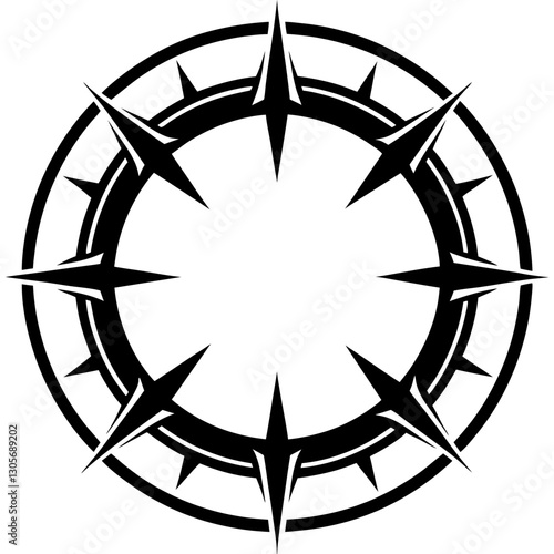 an eye-catching compass rose design with sharp, angular points and intricate details vector illustration