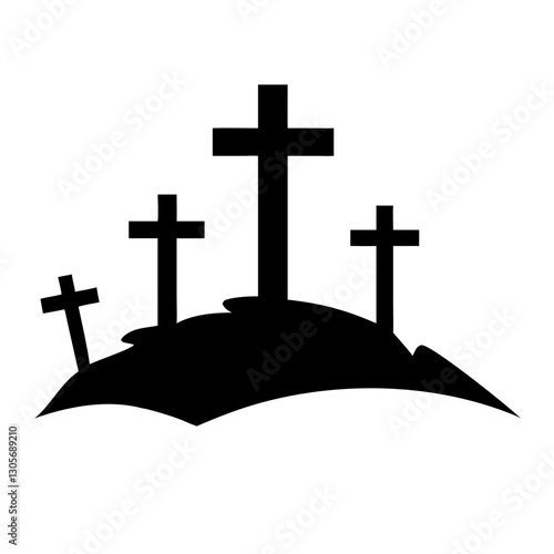 silhouette of three crosses on a hill, representing faith and spirituality, vector illustration