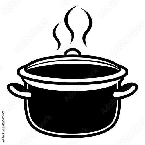 a cooking pot with steam coming out, representing home cooking, a pot that cook food vector illustration
