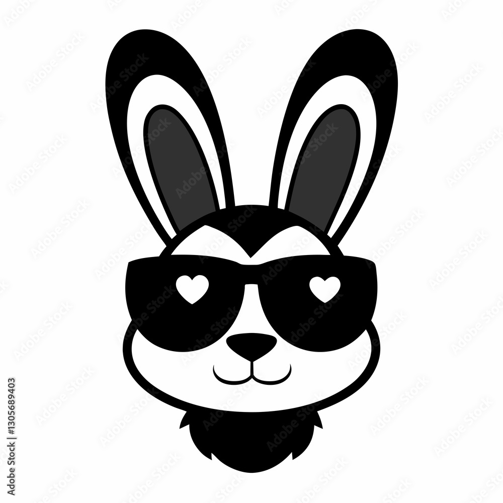 Fototapeta premium an illustrated rabbit wearing cool heart-shaped sunglasses with a fun, playful vibe vector illustration