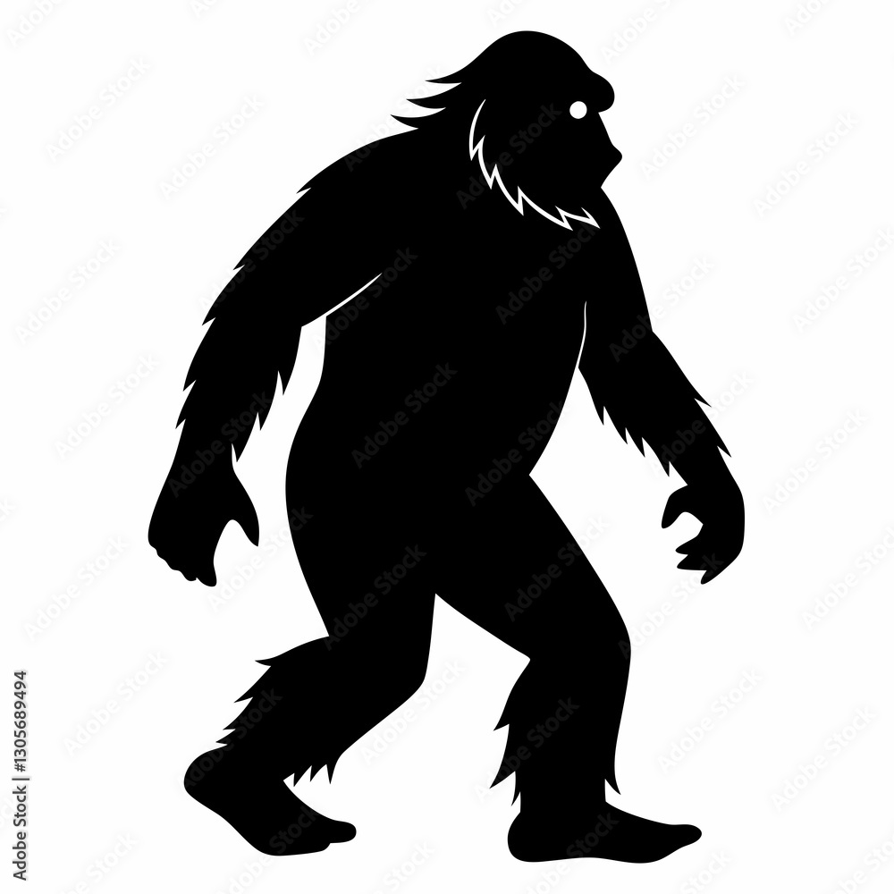 Fototapeta premium Bigfoot silhouette walking, mysterious creature of the forest. vector illustration