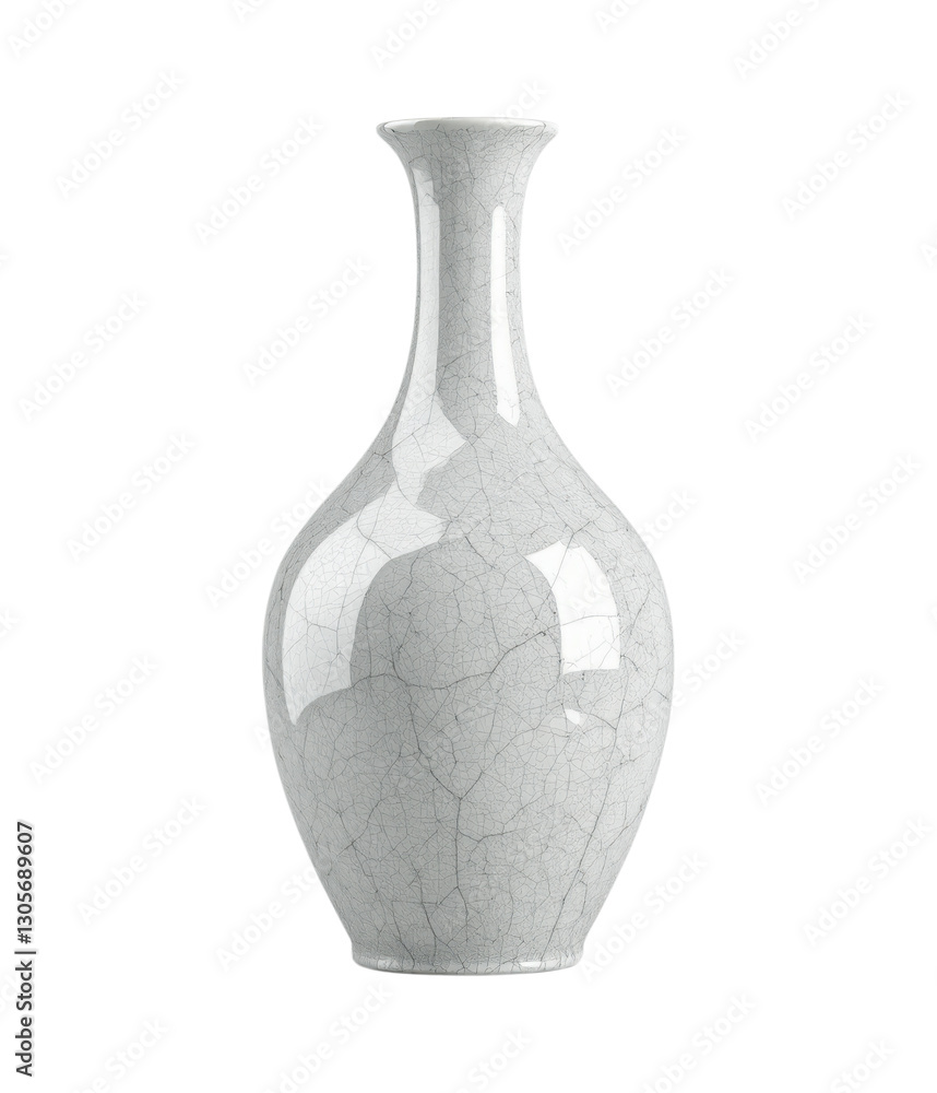 Elegant White Crackle Glazed Ceramic Vase with Traditional Long Neck and Classical Oriental Design Style Isolated on Transparent and White Background Elegant White Crackle Glazed Ceramic Vase with Traditional Long Neck and Classical Oriental Design Style Isolated on Transparent and White Background