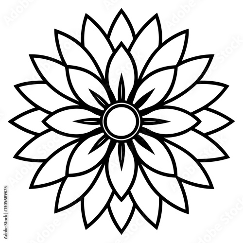 a stunning black and white flower in full bloom, with intricately detailed petals and a symmetrical design vector illustration