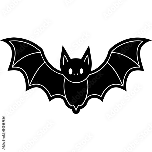 a black bat silhouette with its wings spread wide, creating a bold and iconic symbol. The minimalist design offers a timeless representation of nocturnal creatures vector illustration