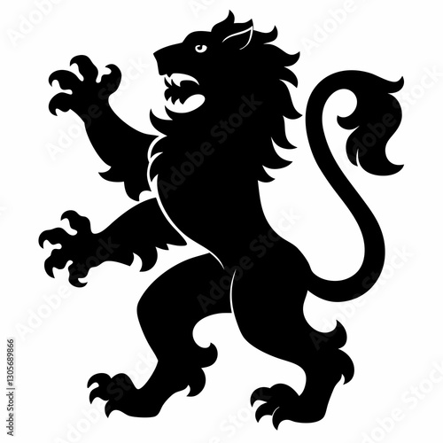 a strong heraldic lion in a dynamic pose, with its powerful claws and fierce expression emphasized vector illustration