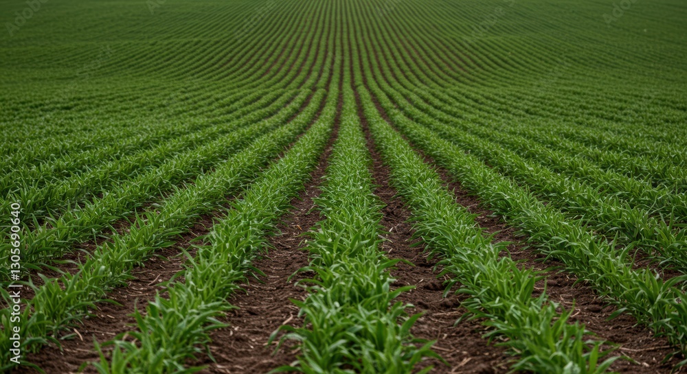 Lush green cornfield rows stretching into the horizon Lush green cornfield rows stretching into the horizon